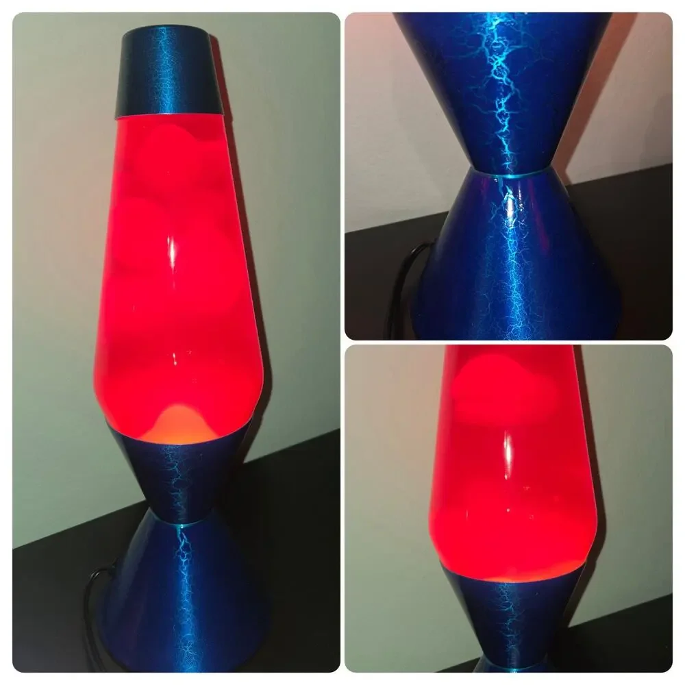 NEW Lava Lamp XL 52 Ounce 16.3 In Cracked Blue Base Red Pink Liquid Orange Lava